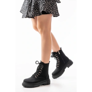 812-2121 Siyah Zümrüt Bağcıklı Fermuarlı Günlük Kadın Bot