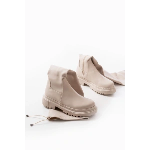 812-2194 Bej Fermuarlı Diz Üstü Bağcıklı Çorap Günlük Kadın Çizme