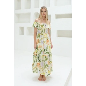 adonna Yaka Elbise  Yeşil  Ekru