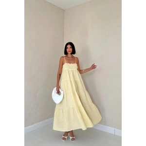 arı Askılı Parçalı Çizgili üslin Elbise