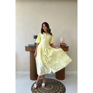 arı Kemerli Balon Kollu Elbise