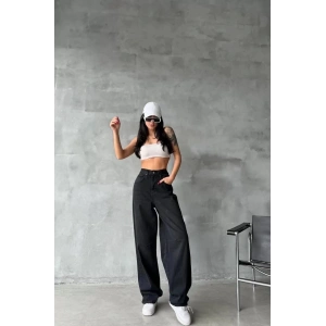 Arkadan tokalı jeans pantolon Siyah