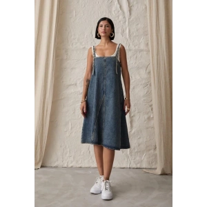 Mavi Askı Aparatlı Kot Elbise