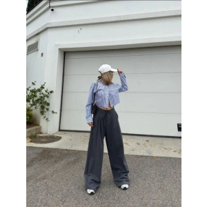 Bağcıklı Palazzo Bol Paça Pantolon  Gri