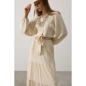 Balon Kollu Etekli Kaş Takım  Taş