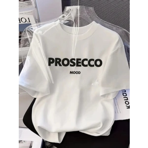 Baskılı Oversize Bisiklet Yaka Tshirt  Beyaz