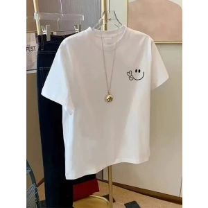 Baskılı Oversize Bisiklet Yaka Tshirt  Beyaz