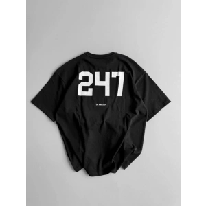 Baskılı Oversize Bisiklet Yaka Tshirt  iyah