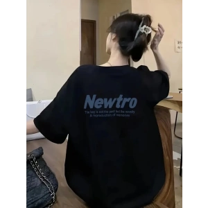 Baskılı Oversize Bisiklet Yaka Tshirt  iyah