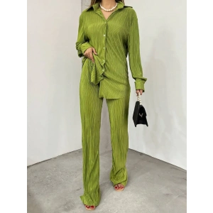 Bayrama Özel Kadın Düşük Omuz alaş Gömlek Ve Yırtmaç Detay İspanyol Paça Pantolon