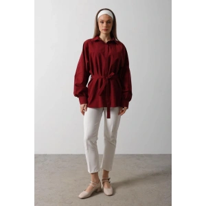 Bel Detaylı Gömlek  Bordo