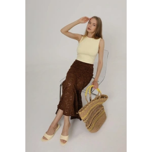 Bel Lastikli Dantel Etek  Kahve