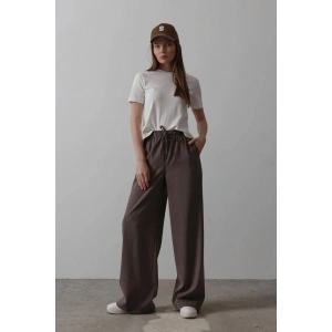 Beli Lastikli Bol Paça Pantolon  Kahve