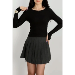 Bisiklet Yaka Parmak Geçmeli Kaşkorse bluz siyah a3829