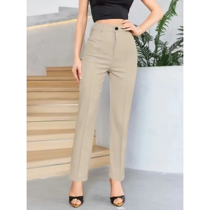 Bordo Renk Yüksek Bel askülen Kesim Kumaş Pantolon