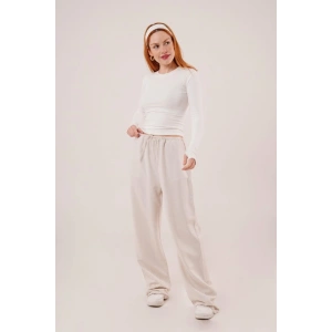 Cepli Bağlama Detaylı Keten Ekru Pantolon