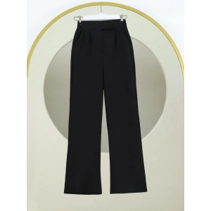 Cırtlı Fermuarlı Palazzo Pantolon Siyah