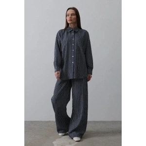 Çizgili Cep Detaylı Oversize Takım  acivert