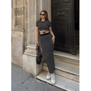 Çizgili etekli takım siyah s3609