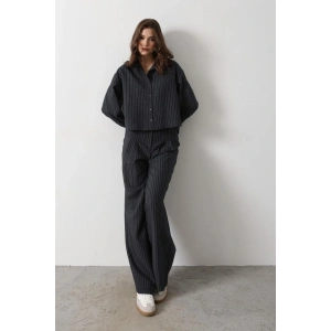 Çizgili Gömlek Pantolon Takım  Lacivert