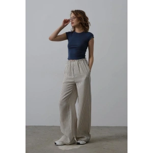 Çizgili Pamuklu astikli Pantolon  Bejacivert