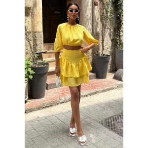 Crop Bluz Ve Kat Kat Etekli Takım 10207