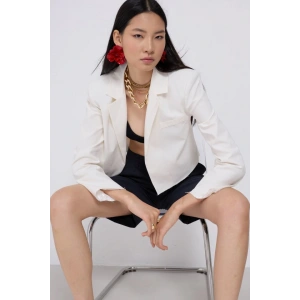 Crop Keten Blazer Ceket