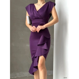 cuba Kumaş Önü Fırfırlı Midi Boy Elbise