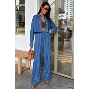 Denim Gömlek Plazzo Pantolon Takım 1016308