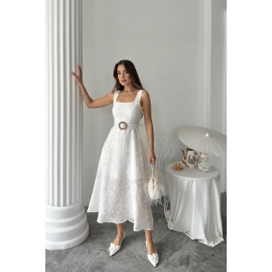 Ekru Kuplu Uzun Elbise