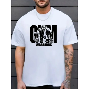 Erkek Baskılı Bisiklet Yaka Erkek Tshirt  Beyaz