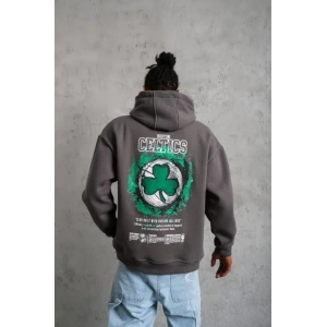 Erkek Baskılı Kapüşonlu Ve Kordon İpli weat  Gri