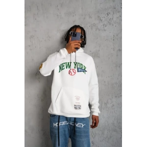 Erkek Baskılı Kapüşonlu weatshirt  Beyaz