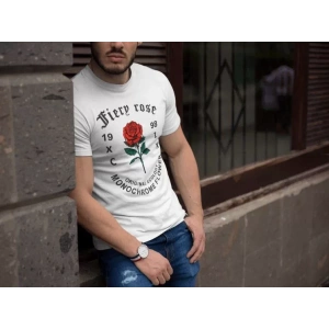 Erkek Bisiklet Yaka Baskılı Oversize Thirt  Beyaz