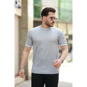 Erkek Bisiklet Yaka çizgi Desenli Ribanalı Kısa Kollu Tshirt
