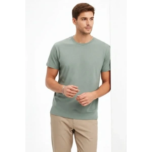 Erkek Bisiklet Yaka Tişört Regular Kalıp Basic Pamuklu Günlük Kullanım Tshirt  int Yeşili