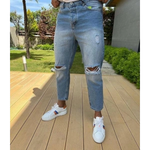 Erkek Buz Mavi Boyfriend Yırtık Detaylı Jean