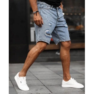 Erkek Buz Mavi Yırtık Detaylı Kot Şort