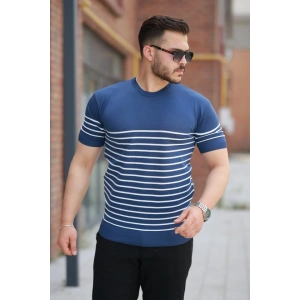 Erkek çizgi Desenli Bisiklet Yaka Kısa Kollu Tsihrt