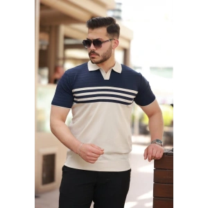 Erkek çizgi Desenli Yakalı Kısa Kollu Tshirt