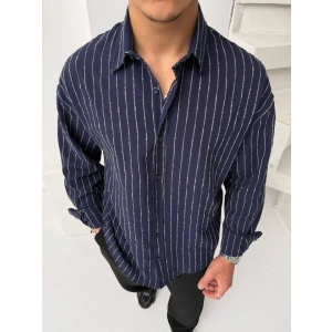 Erkek Çizgili Keten Gömlek