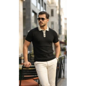 Erkek Düğme Yakalı Kontrast Yaka Triko Tişört