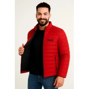 Erkek ikro u İtici Kapitone Baskılı Astarlı Fermuarlı Bomber ont  Kırmızı