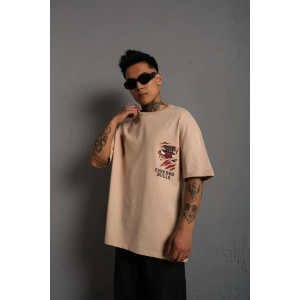 Erkek ırt Baskılı A Kalite Oversize Tshirt  Bej