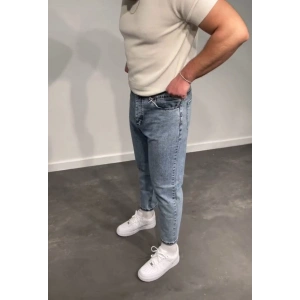 Erkek Kar Yıkamalı Buz Mavi Mom Jean