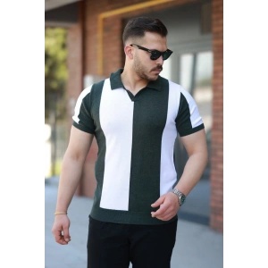 Erkek Kısa Kollu Polo Yakalı Blok Desenli Triko Tişört