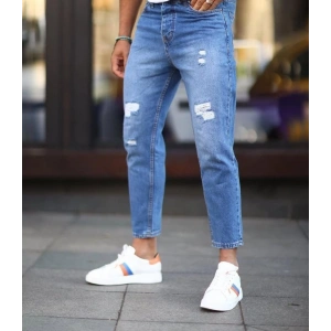 Erkek Mavi Yırtık Detaylı Boyfriend Jean
