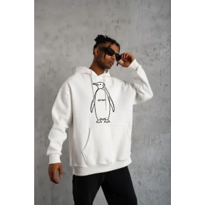 Erkek Nihilist Penguen Özel Tasarım Oversize Kapüşonlu weatshirt  Beyaz