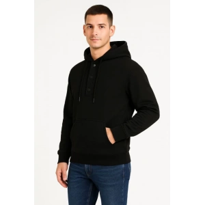 Erkek Ovarsize Kapüşonlu wetshirt Kanguru Çepli Cıtcıtlı 3 Iplik Şardonlu Hoodie  iyah