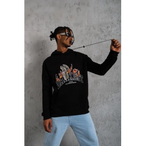 Erkek Oversize Kapüşonlu weatshirt – iyah Renk Üç İplik İçi Pamuklu Kanguru Cepli Baskılı Hoodie Rahat Kalıp Kışlık Günlük Kombinlere Uygun  iyah